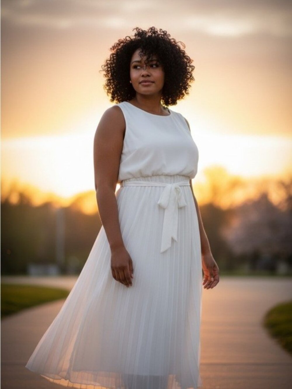 Pleated Midi Dress White 4